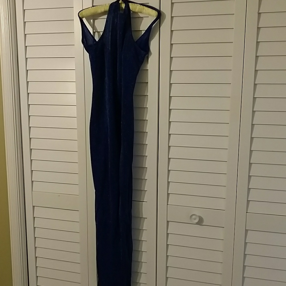 Royal blue sleeveless shimmering full length dress